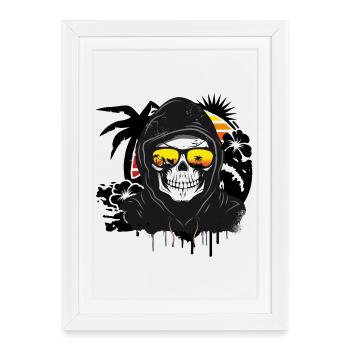 Skull,Skull,Skull with sunglasses on the beach - Framed poster (27 × 37 cm) - white - Front