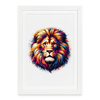 Lion - Affiche encadrée (27 × 37 cm) - blanc - Devant