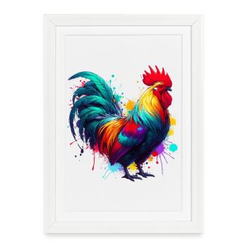 Poule coq - Affiche encadrée (27 × 37 cm) - blanc - Devant