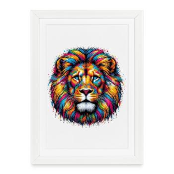 Lion - Affiche encadrée (27 × 37 cm) - blanc - Devant