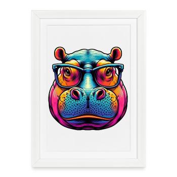 Hippopotame à lunettes - Affiche encadrée (27 × 37 cm) - blanc - Devant