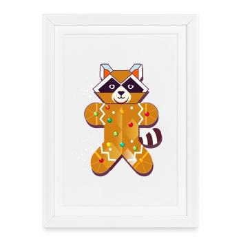 Raton laveur en pain d’épice - Design de Noël amusant - Affiche encadrée (27 × 37 cm) - blanc - Devant