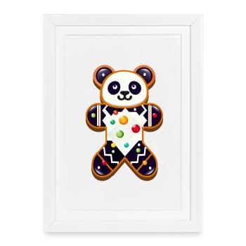 Panda en pain d’épice – Panda festif pour Noël - Affiche encadrée (27 × 37 cm) - blanc - Devant