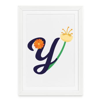 Elégante lettre 'Y' avec des fleurs - Affiche encadrée (27 × 37 cm) - blanc - Devant