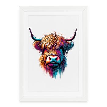 Vache écossaise des Highlands - Affiche encadrée (27 × 37 cm) - blanc - Devant