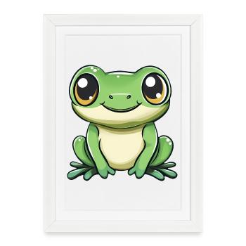 mignon grenouille - Vert - Design joyeux. - Affiche encadrée (27 × 37 cm) - blanc - Devant