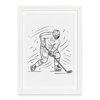 Croquis de joueur de hockey sur glace - Affiche encadrée (27 × 37 cm) - blanc - Devant