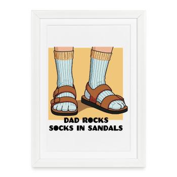 Papa porte des chaussettes en sandales - Affiche encadrée (27 × 37 cm) - blanc - Devant