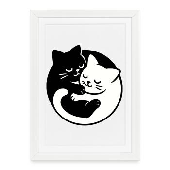 Chats Yin-Yang - Affiche encadrée (27 × 37 cm) - blanc - Devant