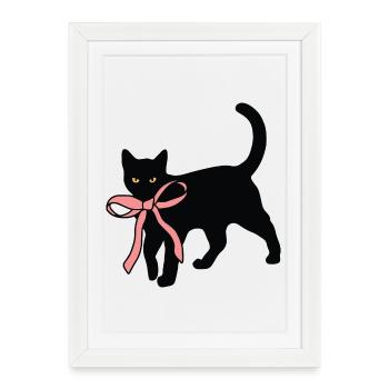 Chat noir avec nœud papillon - Affiche encadrée (27 × 37 cm) - blanc - Devant
