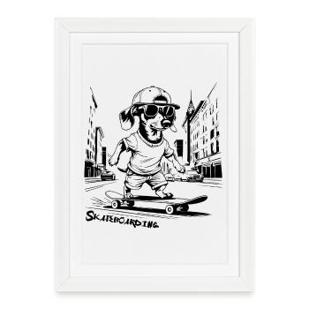 Planche à roulettes, Planche à roulettes - Affiche encadrée (27 × 37 cm) - blanc - Devant