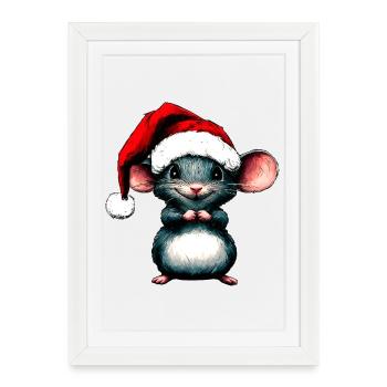 Souris de Noël / Souris du Père Noël - Affiche encadrée (27 × 37 cm) - blanc - Devant