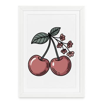 Fleurs de cerisier douces graphiques de cerisier - Affiche encadrée (27 × 37 cm) - blanc - Devant