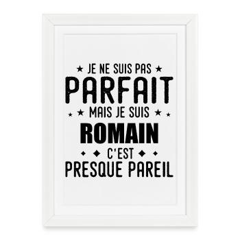 Romain : authentique, imparfait, top, perfection - Affiche encadrée (27 × 37 cm) - blanc - Devant