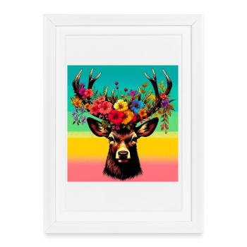 Cerf - Affiche encadrée (27 × 37 cm) - blanc - Devant