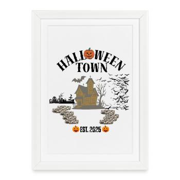 Maison hantée avec des citrouilles Halloween Design - Affiche encadrée (27 × 37 cm) - blanc - Devant