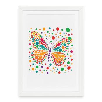 T-shirt papillon tacheté – pois colorés - Affiche encadrée (27 × 37 cm) - blanc - Devant