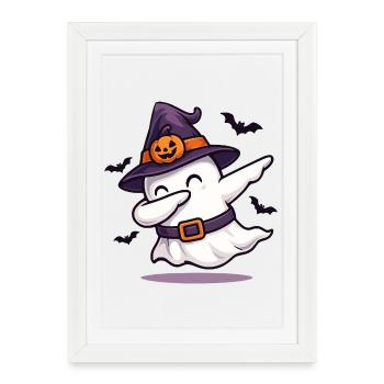 Dabbing Ghost avec chapeau de sorcière – Chemise d’Halloween - Affiche encadrée (27 × 37 cm) - blanc - Devant