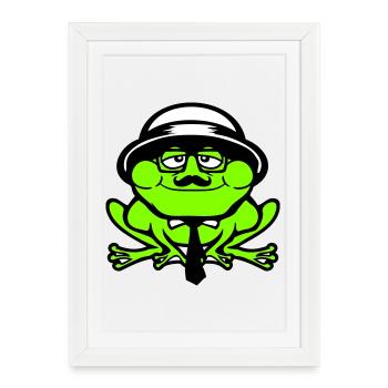 Grenouille Sir Mr. Rich Gangster Lunettes Chapeau Cravate - Affiche encadrée (27 × 37 cm) - blanc - Devant