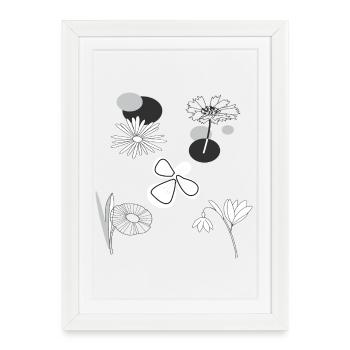 Fleurs noires et blanches - Affiche encadrée (27 × 37 cm) - blanc - Devant