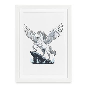 Pégase blanc sur roche cristalline - Affiche encadrée (27 × 37 cm) - blanc - Devant