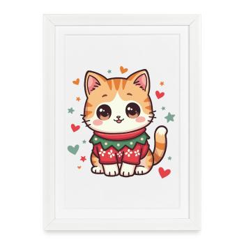 Chat de Noël - Affiche encadrée (27 × 37 cm) - blanc - Devant