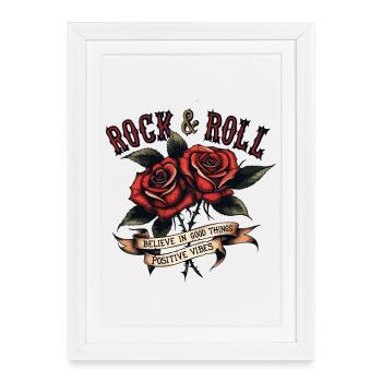 Roses Rock et Roll Vibes Positives - Affiche encadrée (27 × 37 cm) - blanc - Devant