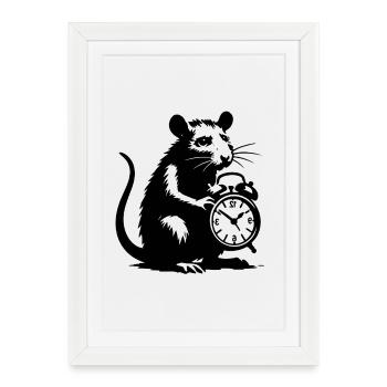 Rat stressé et réveil - Affiche encadrée (27 × 37 cm) - blanc - Devant