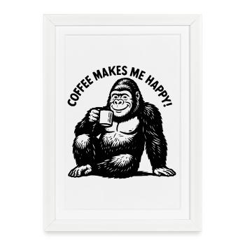 Le café me rend heureuse ! Café Café Café - Affiche encadrée (27 × 37 cm) - blanc - Devant