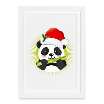 Cute panda with Santa hat and bamboo - Framed poster (27 × 37 cm) - white - Front