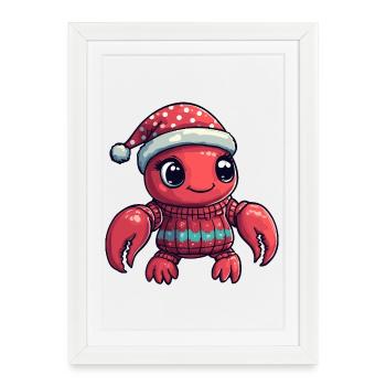 Crabe homard Noël - Affiche encadrée (27 × 37 cm) - blanc - Devant