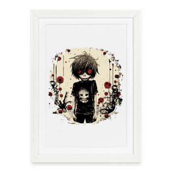 Red-Eyed Skull Kid – Emo Comic Design - Framed poster (27 × 37 cm) - white - Front