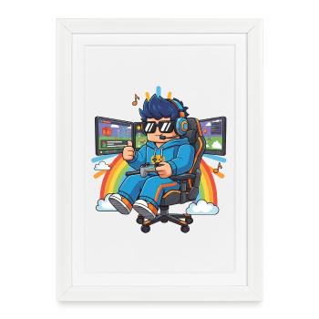 Cool streamer playing games - Framed poster (27 × 37 cm) - white - Front