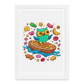 Délice du petit-déjeuner Owl - Affiche encadrée (27 × 37 cm) - blanc - Devant
