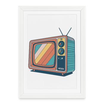 TV Vintage Rayures Colorées - Affiche encadrée (27 × 37 cm) - blanc - Devant