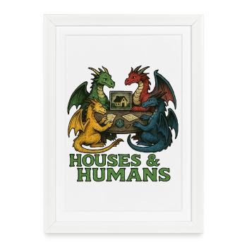 Les dragons à la table des maisons - Affiche encadrée (27 × 37 cm) - blanc - Devant