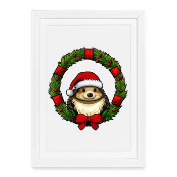 Hérisson de Noël - Affiche encadrée (27 × 37 cm) - blanc - Devant