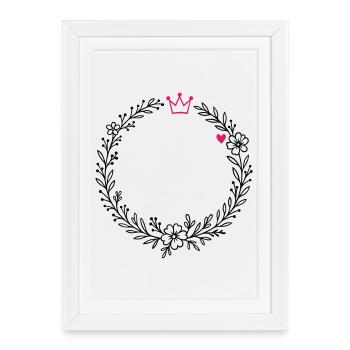 Couronne de fleurs avec couronne et cœur - Affiche encadrée (27 × 37 cm) - blanc - Devant