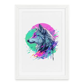 Wolf Wolf Head Manga Anime Japan Style Art Colorful - Framed poster (27 × 37 cm) - white - Front