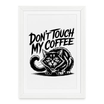 Drôle de design drôle de chat sifflant Coffee Love - Affiche encadrée (27 × 37 cm) - blanc - Devant