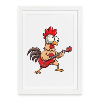 Cute Chicken Hen Rooster Cartoon Musician Guitar - Framed poster (27 × 37 cm) - white - Front