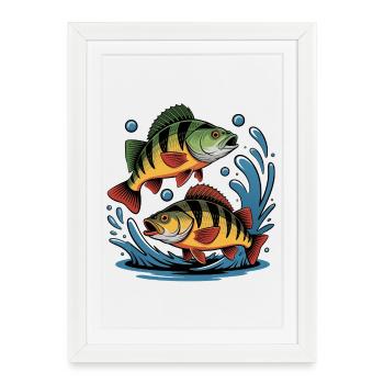 Deux perches – Conception de pêcheurs pour pêcheurs sportifs - Affiche encadrée (27 × 37 cm) - blanc - Devant