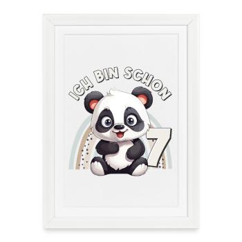 7e anniversaire Panda Bear Arc-en-ciel Doux Mignon - Affiche encadrée (27 × 37 cm) - blanc - Devant