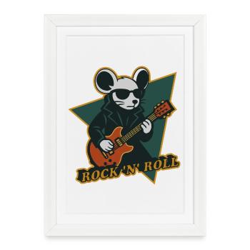 Souris avec guitare Cartoon cool - Affiche encadrée (27 × 37 cm) - blanc - Devant