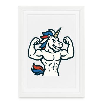 Muscle Unicorn Gym Mascot Power Flex Design - Framed poster (27 × 37 cm) - white - Front