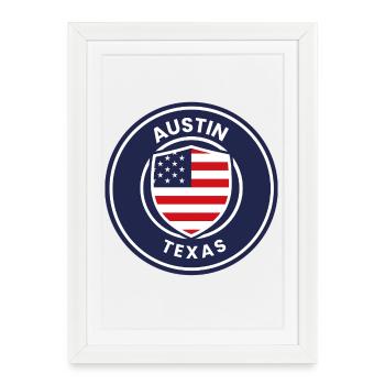 Emblème du bouclier Austin Texas - Affiche encadrée (27 × 37 cm) - blanc - Devant
