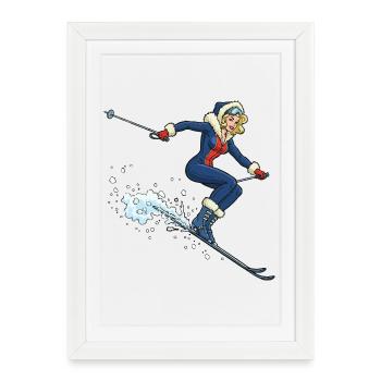Woman on ski in the snow - Framed poster (27 × 37 cm) - white - Front