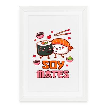Soy Mates Valentine - Humour drôle de sushi - Affiche encadrée (27 × 37 cm) - blanc - Devant