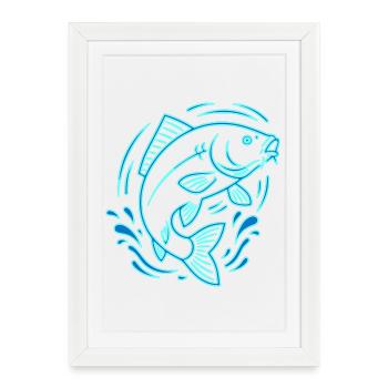 Vecteur de contour de la pêche au poisson carpe néon - Affiche encadrée (27 × 37 cm) - blanc - Devant
