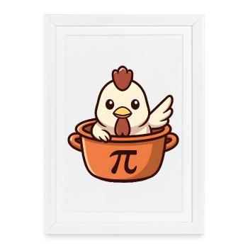 Un poulet mignon dans la casserole avec le symbole Pi : plaisir - Affiche encadrée (27 × 37 cm) - blanc - Devant